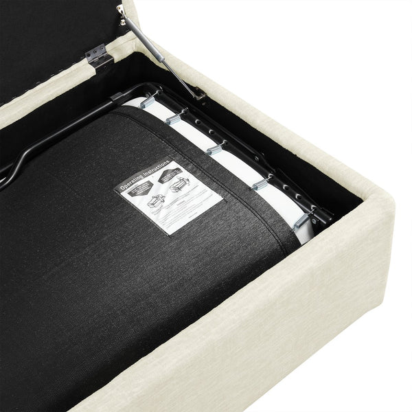 English Elm Twin Folding Ottoman Sleeper Bed with Chenille Upholstery, Foam & Pocket Spring Mattress, Compact Convertible Guest Sofa loveseat White N719P243722K