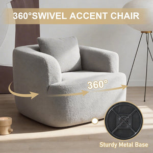 English Elm 360° 360 Swivel Teddy Velvet Accent Chair Plush Cocoon Seat for Living Room or Bedroom Light Gray W5385P433242