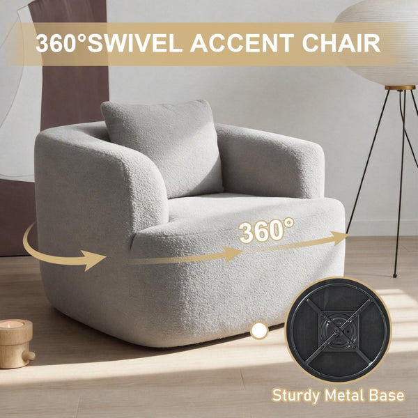English Elm 360° 360 Swivel Teddy Velvet Accent Chair Plush Cocoon Seat for Living Room or Bedroom Light Gray W5385P433242