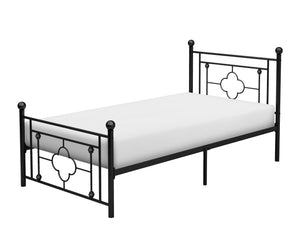 English Elm 1pc Twin Morris Platform Bed with Ball Finials Quatrefoil Metal Frame Modern-Traditional Appeal Black 42.5 L x 21.5 W x 5 H B011P207844