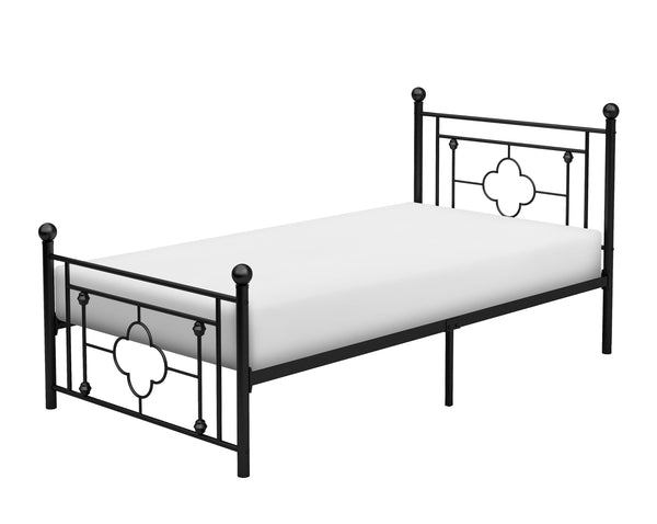 English Elm 1pc Twin Morris Platform Bed with Ball Finials Quatrefoil Metal Frame Modern-Traditional Appeal Black 42.5 L x 21.5 W x 5 H B011P207844