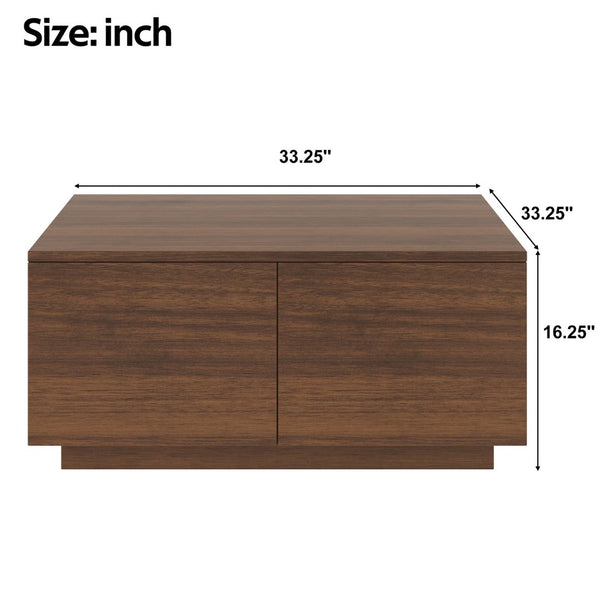 English Elm 33.25" Square Storage Coffee Table Four Drawer Matte Mdf Living Room Centerpiece Walnut N735P422508D