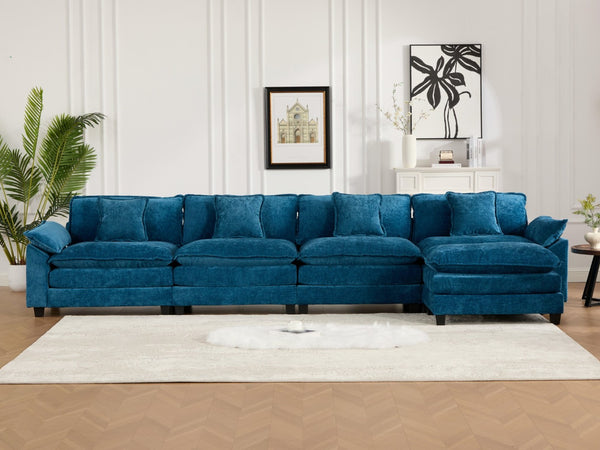 English Elm Wider Armrest 3-Seat Sectional Couch In Blue, Breathable Chenille, Modular Comfort For Any Space W1143S00044-GIGA