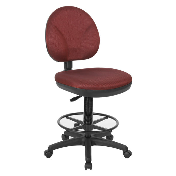 OSP Home Furnishings Sculptured Ergonomic Drafting Chair with Lumbar Support Padded Seat and Footring Wine DC550-298