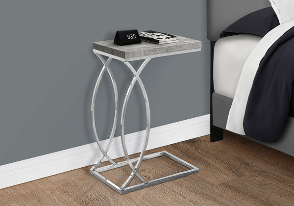 English Elm Accent C-Shaped Side Table with Glossy Laminate Top and Chrome Frame — Versatile Snack & End Surface Grey 26 L x 13 W x 6 H B2710P219215
