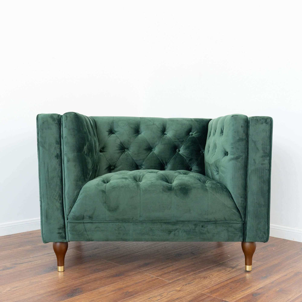 English Elm Ashcroft Furniture - Evelyn Green Velvet Mid-Century Lounge Chair with Tufted Back, Medium-Firm Cushion, 43x25x35 B183P201696