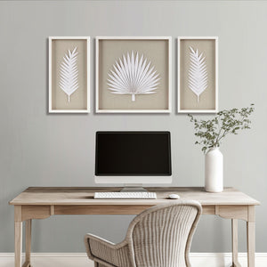 JLA Home Madison Park - Framed Rice Paper Palm Leaves Trio Shadowbox Set — Handmade Neutral Textured Wall Art for Coastal Homes MP95B-0294