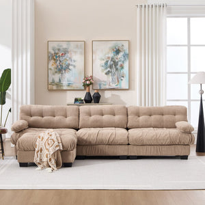 English Elm Modular Cloud Sectional Sofa Flannelette Deep Seat L Shape with Movable Ottoman Light Brown W2120S00034