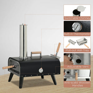 English Elm Outsunny Wood Fired Portable Pizza Oven Stainless Steel with Stone Peel and Cover W2225P174311