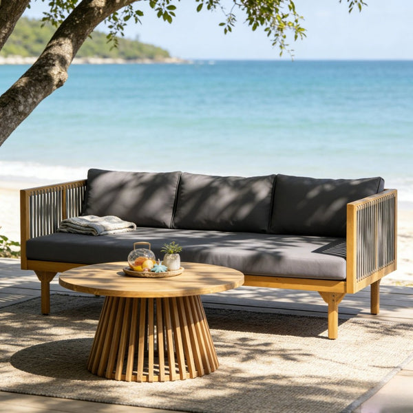 English Elm 2-piece Outdoor Acacia Patio Sofa Set with Rope Back and Round Coffee Table Dark Grey,Grey,Teak N770P354675A_N770P234486F