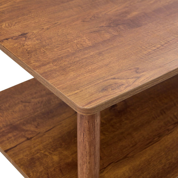 English Elm Modern 2-Tier Coffee Table with Open Shelf, Solid Wood + MDF, Rounded Legs, Durable Farmhouse Style Walnut W3226P279108