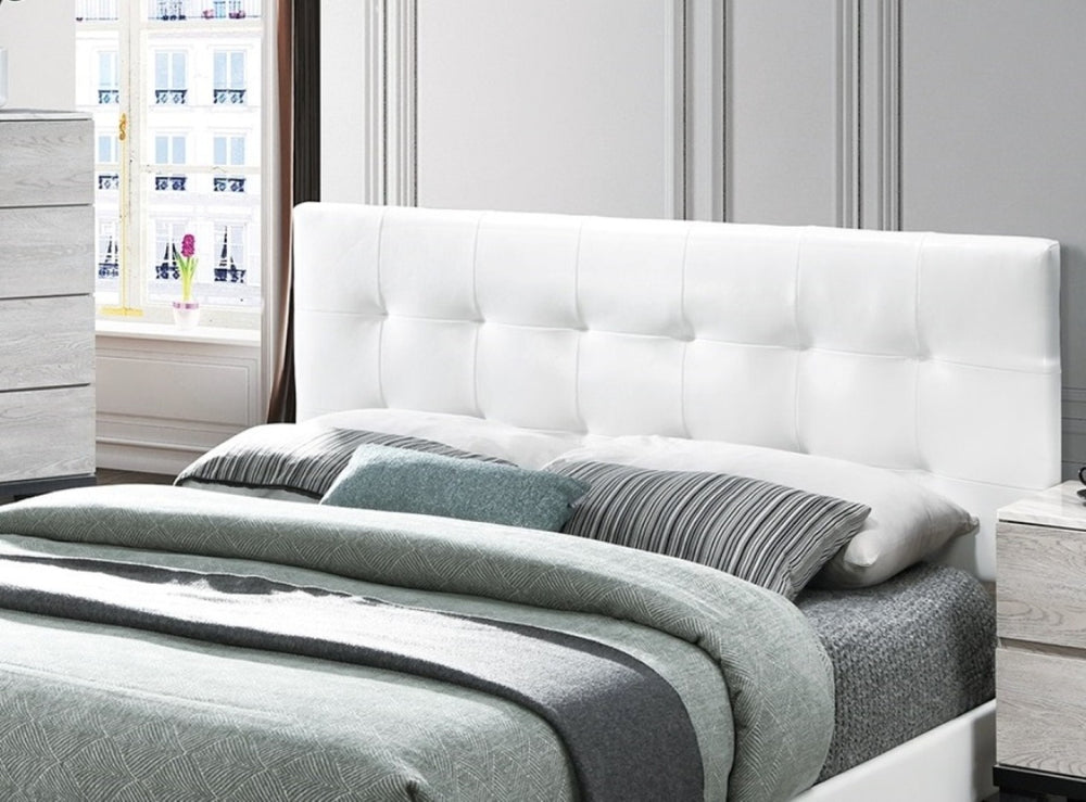 English Elm Modern White Faux Leather Queen Platform Bed Adjustable Headboard Minimalist Frame B011P414679