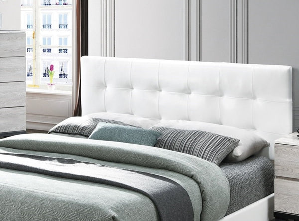 English Elm Modern White Faux Leather Queen Platform Bed Adjustable Headboard Minimalist Frame B011P414679