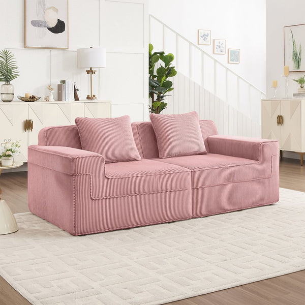 English Elm Modular Boneless 2-Seat Loveseat Sofa with Plush Corduroy, Deep Cloud Comfort and Removable Pillows Pink W3041P353184