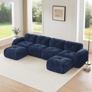 English Elm U-shaped Modular Velvet Sofa Tufted Cushions High Density Foam Living Room Sectional Blue W714S01624