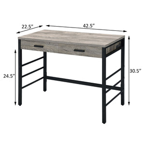 English Elm Light Weathered Oak Modern Writing Desk with 2 Drawers, USB Ports & Plug, Ladder Metal Base Stability B062P184545