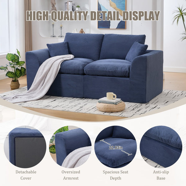 English Elm UNITED Cloud Couch Modular Sectional Sofa with Corduroy Cover, Ergonomic 2-Seater, No Assembly Needed Navy Blue W1568P371122