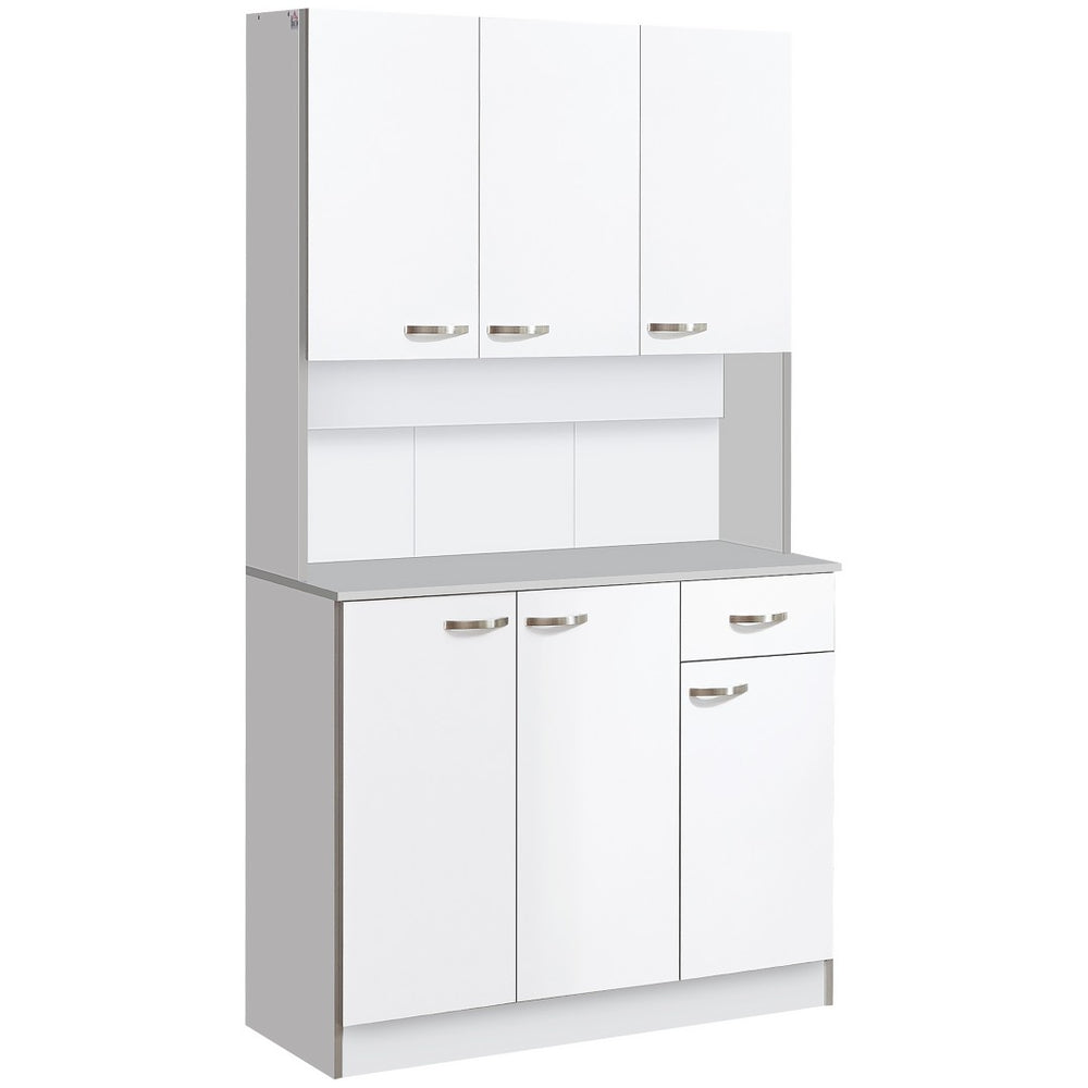 English Elm Light Blue Freestanding Pantry Cabinet with Glass Doors Drawers and Adjustable Shelves T3971S00008