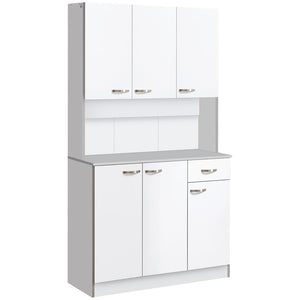 English Elm Light Blue Freestanding Pantry Cabinet with Glass Doors Drawers and Adjustable Shelves T3971S00008