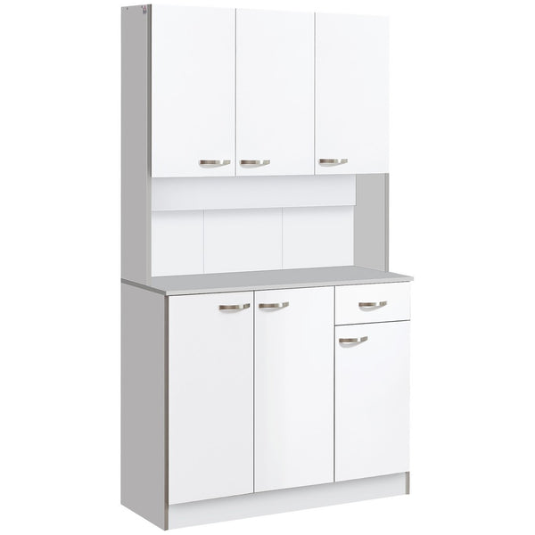 English Elm Light Blue Freestanding Pantry Cabinet with Glass Doors Drawers and Adjustable Shelves T3971S00008