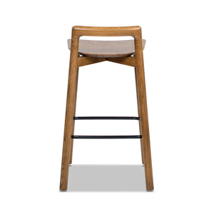 English Elm Jennifer Taylor Home - Sven 26.5" Modern Minimalist Low Back Wood Counter Stool, Dark Walnut Ash, Ergonomic Iron Footrest B2719P265599