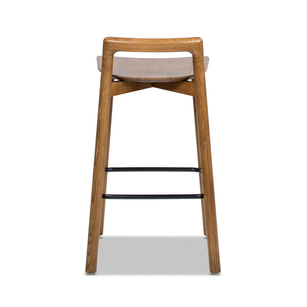 English Elm Jennifer Taylor Home - Sven 26.5" Modern Minimalist Low Back Wood Counter Stool, Dark Walnut Ash, Ergonomic Iron Footrest B2719P265599