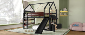 English Elm Full Size Pine Loft Bed House Frame with Slide Bookshelves and Moon Star Rails W1580S00314