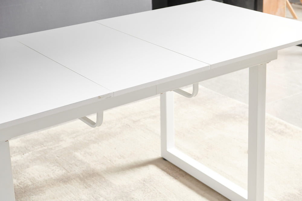 English Elm white Extendable Dining Table with Metal Legs — Modern Space-Saving MDF Top, Adjustable Length, Durable Design W234P181671