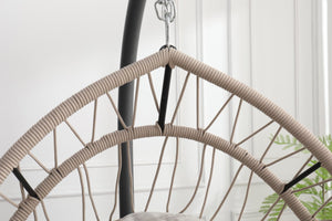 English Elm Outdoor Egg Hanging Chair with Stand Linen Gray - Cozy Wicker Swing, 350lb Sturdy Frame, Indoor/Outdoor Comfort W2500P288868