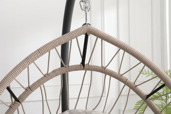 English Elm Outdoor Egg Hanging Chair with Stand Linen Gray - Cozy Wicker Swing, 350lb Sturdy Frame, Indoor/Outdoor Comfort W2500P288868