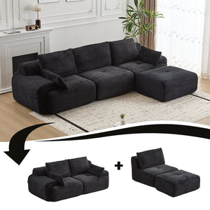 English Elm Modern Memory Foam Compressed Sofa — Pet-Friendly Corduroy Modular Sectional, Cloud-Like Comfort, No Assembly Black W3723S00010