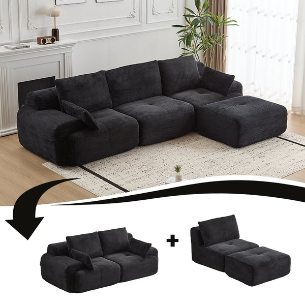 English Elm Modern Memory Foam Compressed Sofa — Pet-Friendly Corduroy Modular Sectional, Cloud-Like Comfort, No Assembly Black W3723S00010