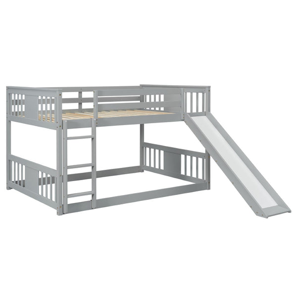 English Elm Full Over Kids Bunk Bed with Built-in Slide Ladder Pine Frame Gray Finish LT100208AAE