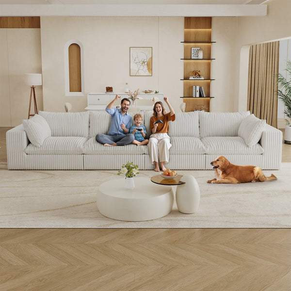 English Elm 157.6"Cloud 157.6" Cloud Sofa – Luxurious Modular Corduroy Couch With Removable Cushions & Customizable Layout Options W2824S00096