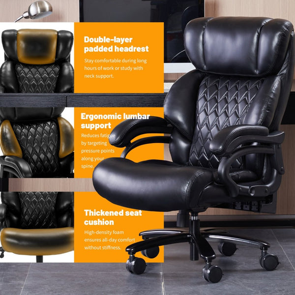 English Elm 600lbs Capacity Executive Office Chair Wide Seat Pu Leather High Back with Lumbar Support Black W5201P418328