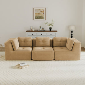 English Elm Modern Corduroy Modular Sectional Sofa Deep Seat Tufted Piping No Assembly Required Camel W714S01783