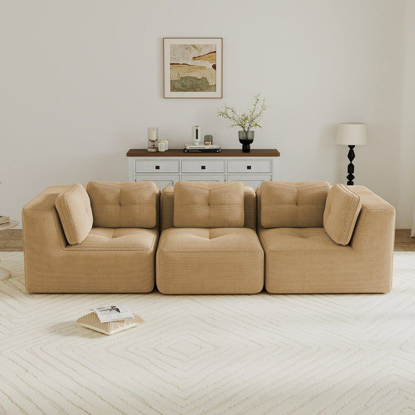 English Elm Modern Corduroy Modular Sectional Sofa Deep Seat Tufted Piping No Assembly Required Camel W714S01783
