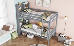 English Elm Twin Over Twin Bunk Bed With Storage Shelves, Safety Guardrails, Ladder & Convertible Design In Grey W504S00213-GIGA
