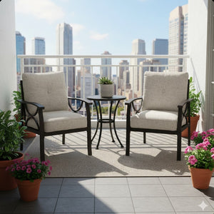 English Elm Set of 2 Outdoor Steel Armchairs Powder Coated Matte Frame with Cushioned Patio Seating Light Khaki+Beige B082P455144
