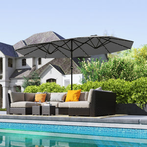English Elm Outsunny Solar Led Patio Umbrella with Dual Canopy Vented Design and Sand Base W2225P485584