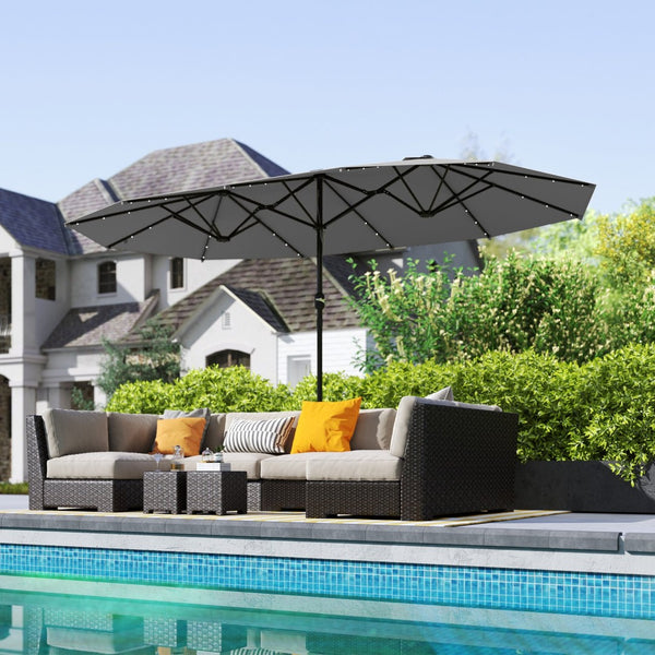 English Elm Outsunny Solar Led Patio Umbrella with Dual Canopy Vented Design and Sand Base W2225P485584