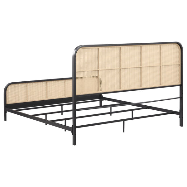 English Elm Randall Coastal Woven Cane Webbing Eastern King Bed with Airy Metal Frame Black B062P447774