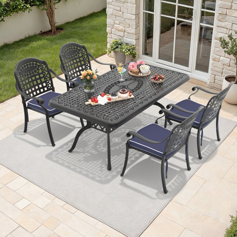 English Elm 5-piece Cast Aluminum Outdoor Dining Set with Ornate Relief Patterned Stackable Chairs W1710S00588