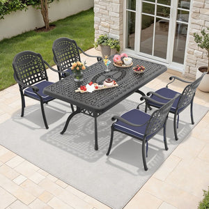 English Elm 5-piece Cast Aluminum Outdoor Dining Set with Ornate Relief Patterned Stackable Chairs W1710S00588