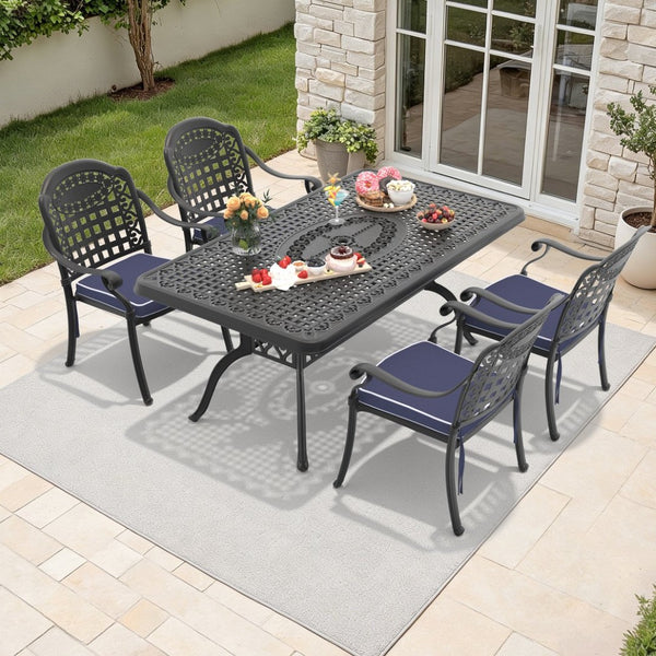English Elm 5-piece Cast Aluminum Outdoor Dining Set with Ornate Relief Patterned Stackable Chairs W1710S00588