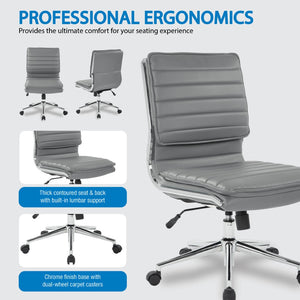 OSP Home Furnishings Armless Mid-back Faux Leather Office Chair with Lumbar Support and Chrome Base Charcoal SPX23592C-U42