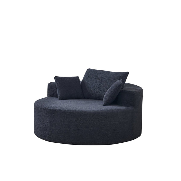 English Elm 55"l Teddy Fleece Round Chaise Chair Plush Foam Seating for Modern Living Rooms Black W1669P368466