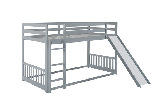 English Elm Twin Over Twin Floor Bunk Bed With Slide, Ladder, Safety Guardrails - Charming Grey Pine Wood Design W504S00189-GIGA
