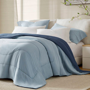 English Elm 1-piece King Reversible Tencel Fill Comforter with Sculptural Weave Cooling Texture Blue B035P408282
