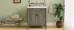 English Elm Christopher Knight Home® - 30 Inches Vintage Bathroom Vanity With Sink – Rustic Gray Cabinet, Soft-Close Doors & Ceramic Top N817P299472G